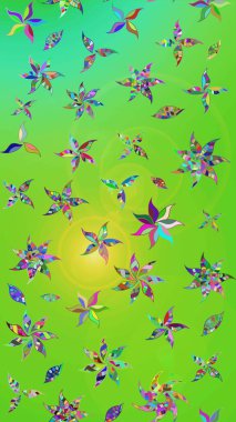 Düz Çiçek Elementleri Tasarım Raster illüstrasyonu. Çiçekli çiçek deseni, suluboya. Yeşil ve sarı renkli çiçekler. Renkli Bahar Teması çizim şablonu..