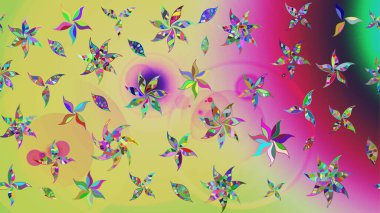 Tarafsız ve yeşil renklerde bahar çiçekleri. Çiçekli karalama şeklinde Raster çiçek deseni. Raster illüstrasyonu.