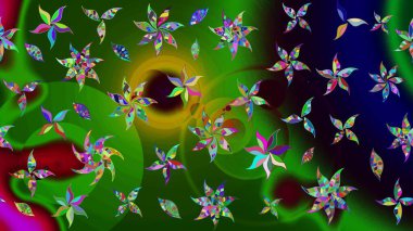 Yeşil ve siyah renkli çiçekler. Kumaş desenli papatya çiçekleri ayrıntıları.