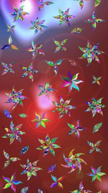 Renkli Yaz Temalı eskiz kalıbı. Düz Çiçek Elementleri Tasarımı. Kahverengi ve kırmızı renkte çiçekler. Sevimli çiçek raster deseni.