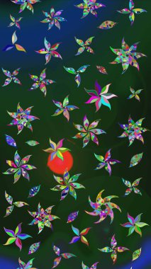 Zarif, parlak ve eskiz mavi ve yeşil çiçek desenli tasarım. Raster. Sabıka baskıları, bebek kıyafetleri, duvar kâğıtları, paket kutuları vb..