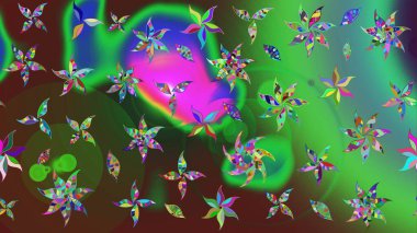 Modern çiçek arkaplanı. Parlak renkli çiçekleri ve yeşil ve kahverengi renkte yaprakları olan harika bir çiçek deseni. Halk tarzı. Moda baskıları için zarif bir şablon.