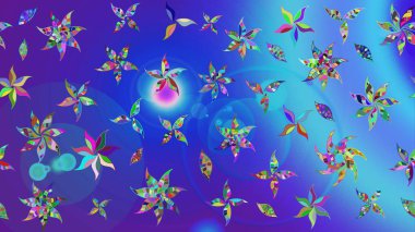 -Mavi ve mor çiçekler. Çiçek kolajı. Küçük çiçekte güzel bir desen var. Doğa. Raster deseni. Çiçek arkaplan. Çiçek bileşimi.