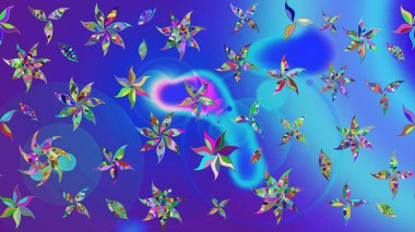 Raster illüstrasyonu. Renkli çizim kalıbı. Çiçek duvar kâğıdı. Çiçek arkaplan. Mavi ve mor renkli şirin tekstil.