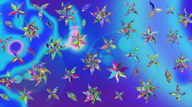 El yapımı çiçek ve bitki koleksiyonu. Raster illüstrasyonu. Raster illüstrasyonu. Robot resim tarzı mavi ve mor renkler. Şirin karalamalı çiçek deseni çiz..