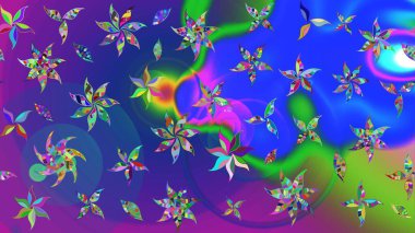 Mavi ve mor renkli çiçekler. Çiçekli çizim şekli. Renkli Bahar Teması eskiz kalıbı. Düz Çiçek Elementleri Tasarımı.