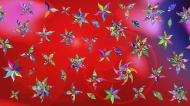 Raster illüstrasyonundaki çiçek desenli çizim. Kırmızı ve pembe renkte çiçekler.