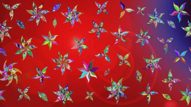 Kırmızı ve mor renkte çiçek çizimi. Şatafatlı bahar bahçesi dokusu. Kırmızı ve mor renkte çiçekler. Raster illüstrasyonu. Çiçek deseni.