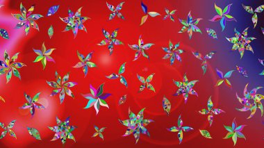 Çiçekli karalama şeklinde Raster çiçek deseni. Yumuşak, yaz çiçekli arka plan. Kırmızı ve mor renkte çiçekler.