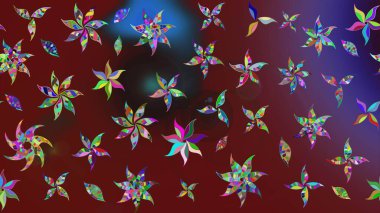 Raster illüstrasyonu. Çiçekli karalama şeklinde Raster çiçek deseni. Kibar, bahar çiçekleri kırmızı ve kahverengi renklerde.