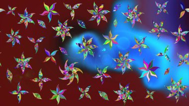 Soyut etnik raster çizim kalıbı. Kabile sanatı boho baskısı, klasik çiçek arkaplanı. Arkaplan dokusu, duvar kağıdı, kırmızı ve mavi renkli çiçek teması.