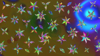 Renkli çiçekli ve yapraklı harika bir çiçek deseni çizmişsin. Modern çiçek arkaplanı. Moda baskıları için zarif bir şablon. Halk stili.