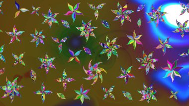 Düz Çiçek Elementleri Tasarımı. Renkli çiçekler. Raster illüstrasyonundaki çiçek desenli çizim. Renkli Bahar Teması çizim şablonu.