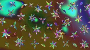 Elle boyanmış suluboya resim çizimleri, çiçekler ve bitkiler. Yeşil ve kahverengi renkte çiçekler.