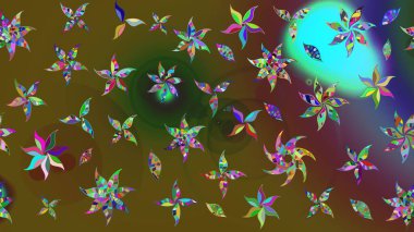 Yeşil ve kahverengi renkli çiçekler. Raster düz çiçek çizim deseni. Tasarım hediye paketi, tebrik kartları, posterler ve afiş tasarımı.