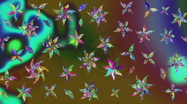 Nazik, narin çiçek arkaplanı. Çiçekli karalama şeklinde Raster çiçek deseni. Renkli çiçekler.