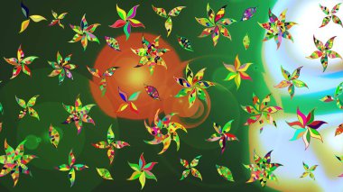 Raster çiçek desenleri çiziyor. Vadinin çiçekleri yeşil ve nötr renklerde.