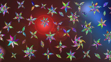 Raster illüstrasyonu. Kahverengi ve mor renklere karalamalar çizilmiş çiçek deseni.