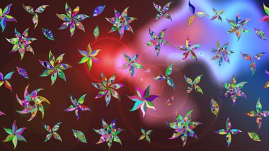 Çiçek desenli çizim. Raster illüstrasyonu. Kahverengi ve mor renkli Asya tekstili.