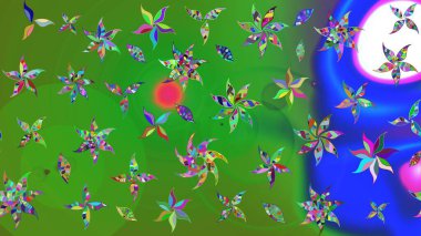 El çizimi çiçekli soyut çizim kalıbı. Renkli çiçekler. Raster illüstrasyonu.