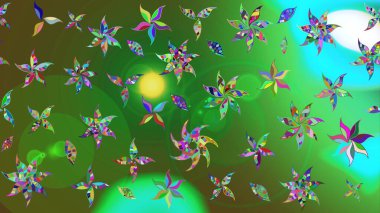 Raster Floral Illustration, Asyalı tekstil. Etnik çiçeklerle renklendirilmiş zarif eskiz deseni.