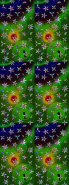 Yeşil ve siyah renkli çiçekler. Raster illüstrasyonu. Çizim çiçek deseni duvar kağıdı için kullanılabilir.