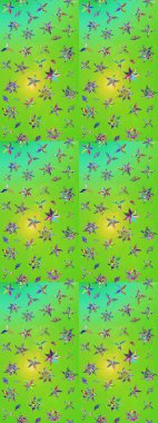 Hediye ambalaj kağıdı, tebrik kartları, posterler ve pankart tasarımı. Yeşil ve sarı renkli çiçekler. Raster düz çiçek çizim deseni.