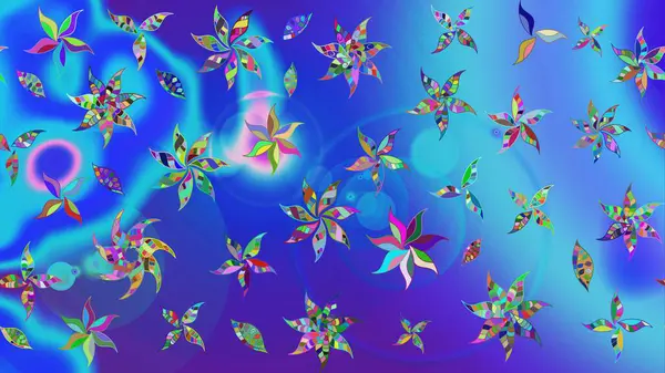 El yapımı çiçek ve bitki koleksiyonu. Raster illüstrasyonu. Raster illüstrasyonu. Robot resim tarzı mavi ve mor renkler. Şirin karalamalı çiçek deseni çiz..