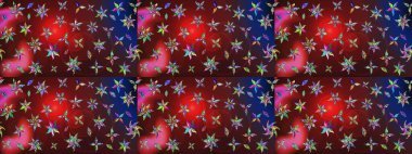 Parlak çiçekli kolaj çiçekleri kırmızı ve kahverengi. Çiçek tasarımı için inanılmaz bir kolaj cenneti tarzı. Çiçekli zambaklar eskiz arka planı.