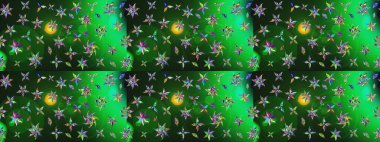 Bir sürü yeşil ve gri soyut çiçekli tropik eskiz deseni. Küçük çiçekteki sevimli çiçek deseni. Varicologreen ve gri raster çizimi.