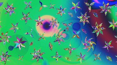 Şirin çiçek elementleri. Yeşil ve mavi renkte çiçekler. Raster illüstrasyonu. Çizim.