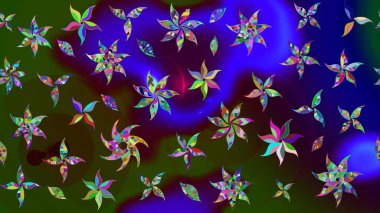 El çizimi çiçek çizimi deseni (fayans). Şirin çiçekli, desenli, mavi ve kahverengi renkli renkli bir eskiz deseni. Tekstil için suluboya çizim deseni.