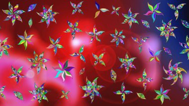 Eskiz geçmişi. Renkli desenli eskiz deseni, kırmızı ve pembe çiçekler ve dekoratif elementler. Kumaş, tekstil, duvar kağıdı baskısı için. Eski usul. Raster illüstrasyonu.