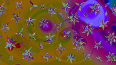 Tekstil için suluboya eskiz deseni. El çizimi çiçek çizimi deseni (fayans). Şirin çiçekli, desenli, kahverengi ve mor renkli çizim deseni.