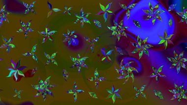 Çiçek süslemeli çizim deseni. Raster illüstrasyonu. Kahverengi ve yeşil renkte çiçekler.