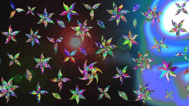 Gri ve mavi renkte çiçekler. Raster illüstrasyonunda çiçek deseni çizimi.