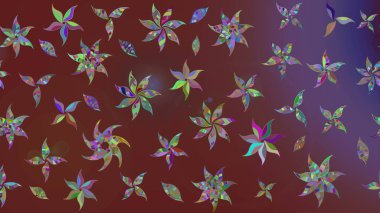 Raster illüstrasyonundaki çiçek desenli çizim. Kahverengi ve mor renkte çiçekler.