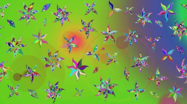 Yeşil ve mor renkli çiçekler. Çiçek desenli eskiz, darbeler, sıçramalar, yaz çiçekleri. Raster illüstrasyonu.