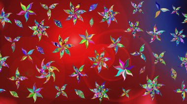 Çiçek. Raster illüstrasyonu. Taslak dekoratif arka plan, çiçek mandala. Kırmızı ve mavi renklerde.