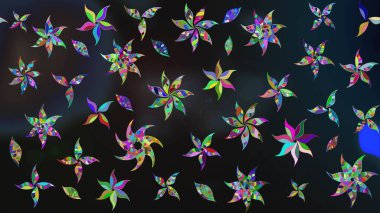 Gri ve mavi renkte çiçekler. Raster illüstrasyonunda çiçek deseni çizimi.