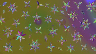 Kahverengi ve yeşil renklerde bahar çiçekleri. Yaprak ve çiçeklerin suluboya resimleri, kahverengi ve yeşil renkler üzerine çizimler. Raster illüstrasyonu.