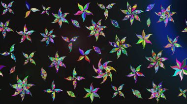 Raster deseni. Gri ve mavi renklerde bahar çiçekleri. Raster illüstrasyonu. Patlayan çiçekler soyut yerleştirilmiş.