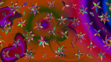 Tatil havası. Raster güzel bir çiçek deseni çizmiş. Nazik romantik baskı. Kahverengi ve kırmızı renkte çiçekler. Bahar mevsimi.