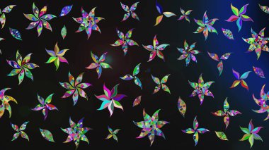 Raster düz çiçek çizim deseni. Hediye ambalaj kağıdı, tebrik kartları, posterler ve pankart tasarımı. Gri ve mavi renkte çiçekler.