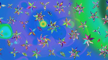 Mavi ve yeşil renkte etnik çiçeklerle süslenmiş zarif bir eskiz şekli. Asya Tekstil 'inde Raster Çiçek İllüstrasyonu.