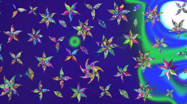 Düz Çiçek Elementleri Tasarımı. Renkli Bahar Teması eskiz kalıbı. Raster..