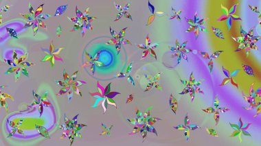 Renkli Bahar Teması eskiz kalıbı. Düz Çiçek Elementleri Tasarımı. Çiçekli çiçek deseni, suluboya. Raster illüstrasyonu. Gri ve nötr renkte çiçekler.