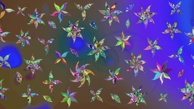 Raster illüstrasyonu. Mor ve kahverengi renklere karalamalar çizilmiş çiçek deseni.