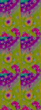 Raster illüstrasyonu. Yeşil ve mor renklerde. Anti-stres için Raster soyut şablon sayfası.