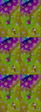 Çiçek tasarımı için inanılmaz bir kolaj cenneti tarzı. Parlak çiçekli kolaj çiçekleri yeşil ve kahverengi. Çiçekli zambaklar eskiz arka planı.